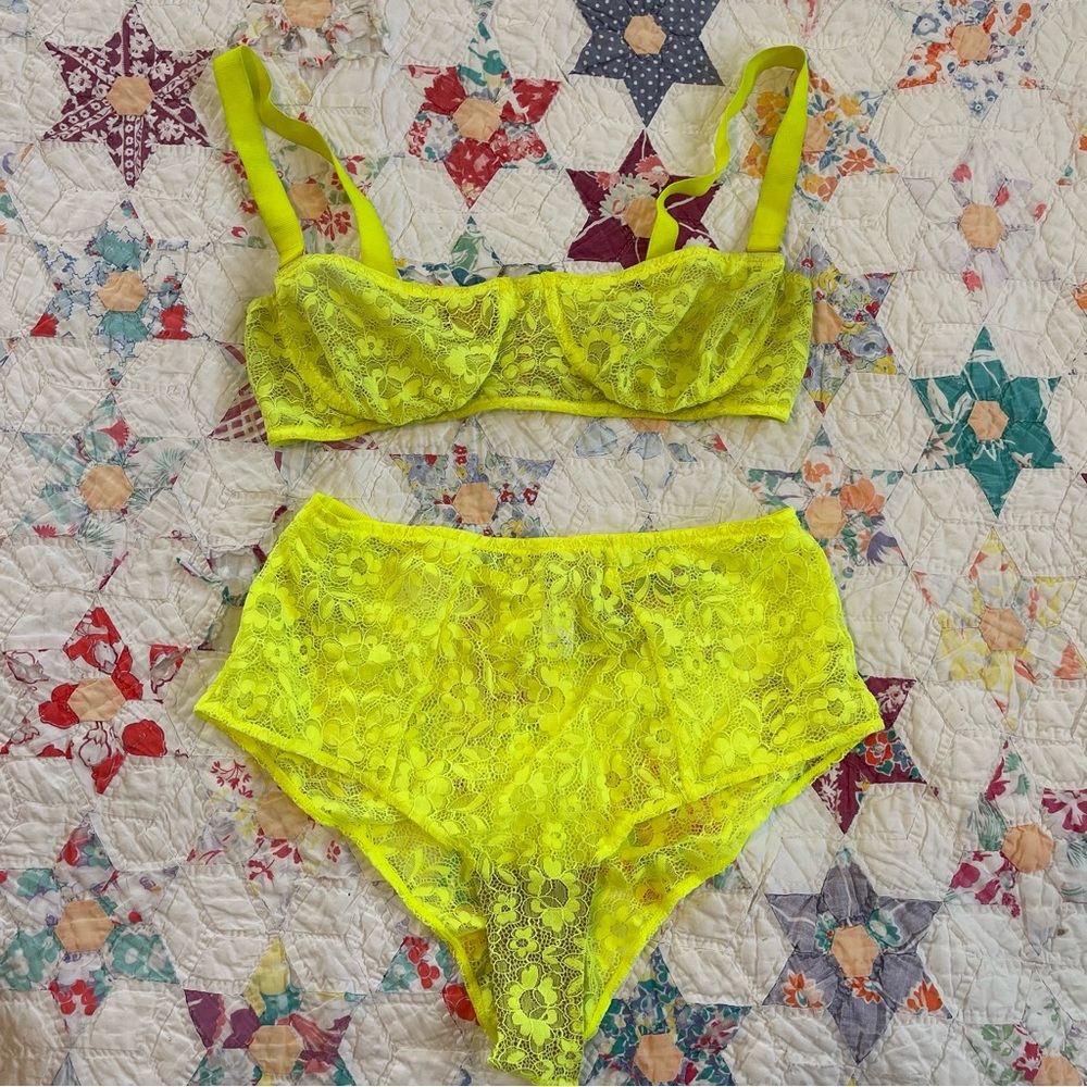 for love & lemons neon yellow lace skivvies ‘havana’ lingerie set